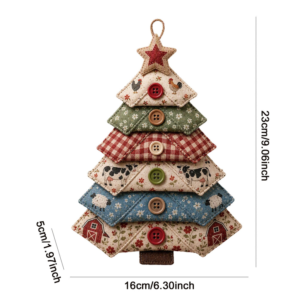 6 Pack Quilted Fabric Christmas Tree Ornament DIY Craft Set, Patchwork Xmas Tree Hanging Decoration with Buttons & Star for Farmhouse Holiday Decor