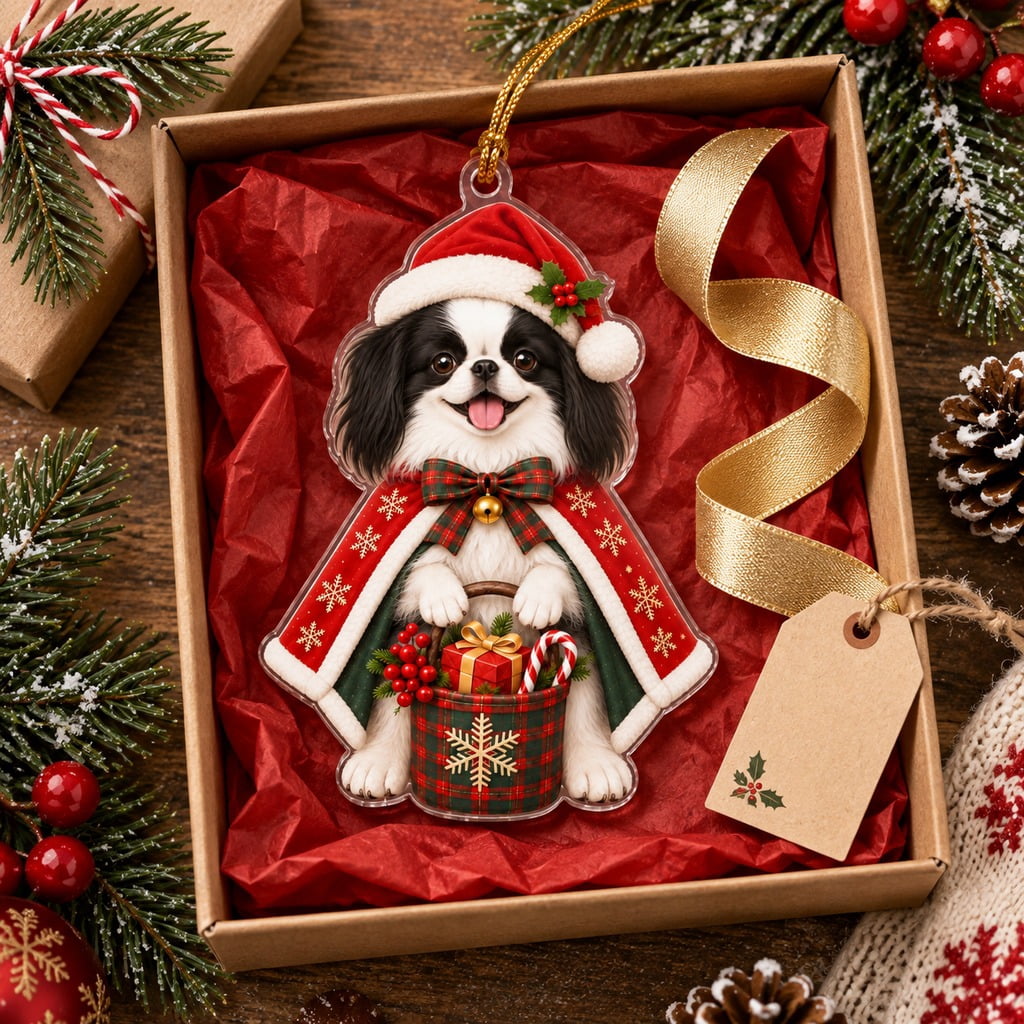 Japanese Chin Christmas Tree Hanging Ornament, Acrylic Santa Dog Gift for Pet Lovers