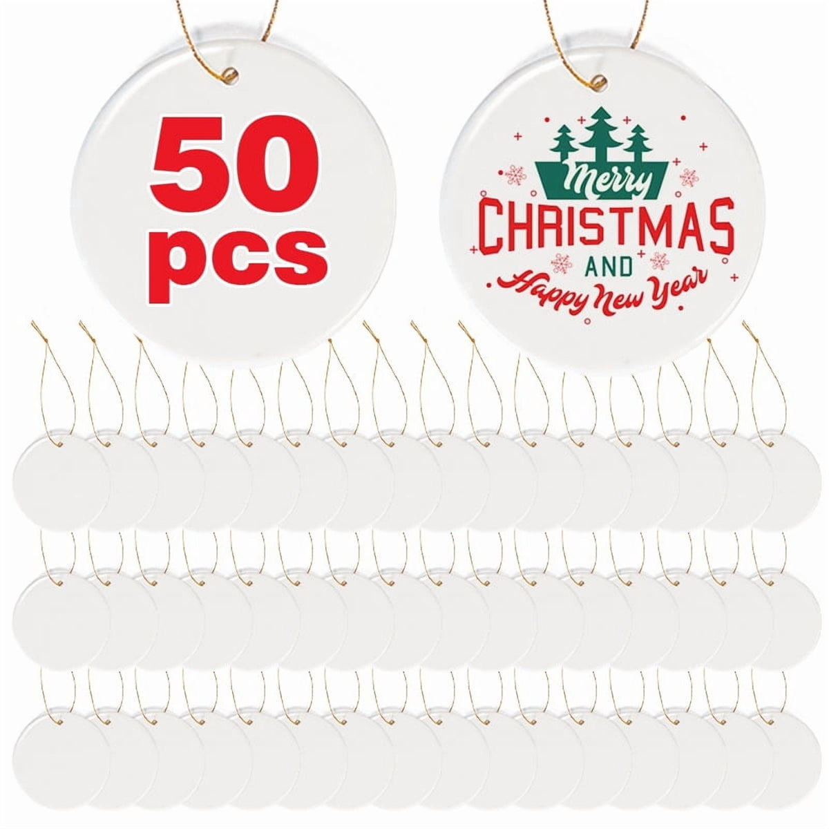 AGH 100 Pack Sublimation Ornament Blanks 3" Ceramic Two-Sided Printed Sublimation Christmas Ornaments Bulk Round White Ornaments for Personalized Xmas Tree Ornament Home Decor Heat Transfer DIY Craft
