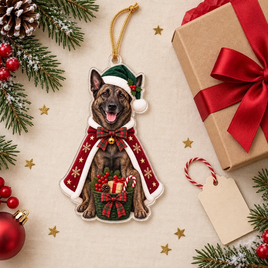 Acrylic Ornament Dutch Shepherd Santa Tree Hanging for Christmas Dog Lovers