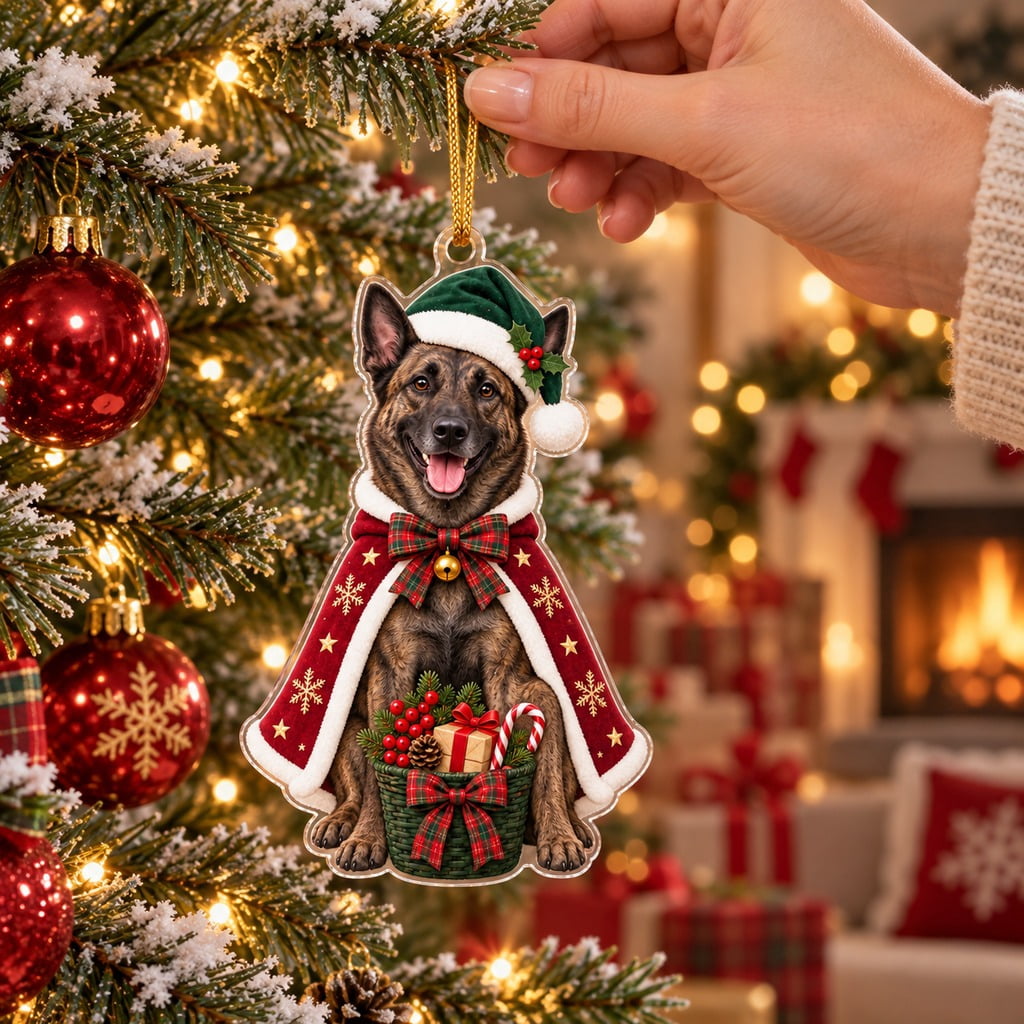 Acrylic Ornament Dutch Shepherd Santa Tree Hanging for Christmas Dog Lovers