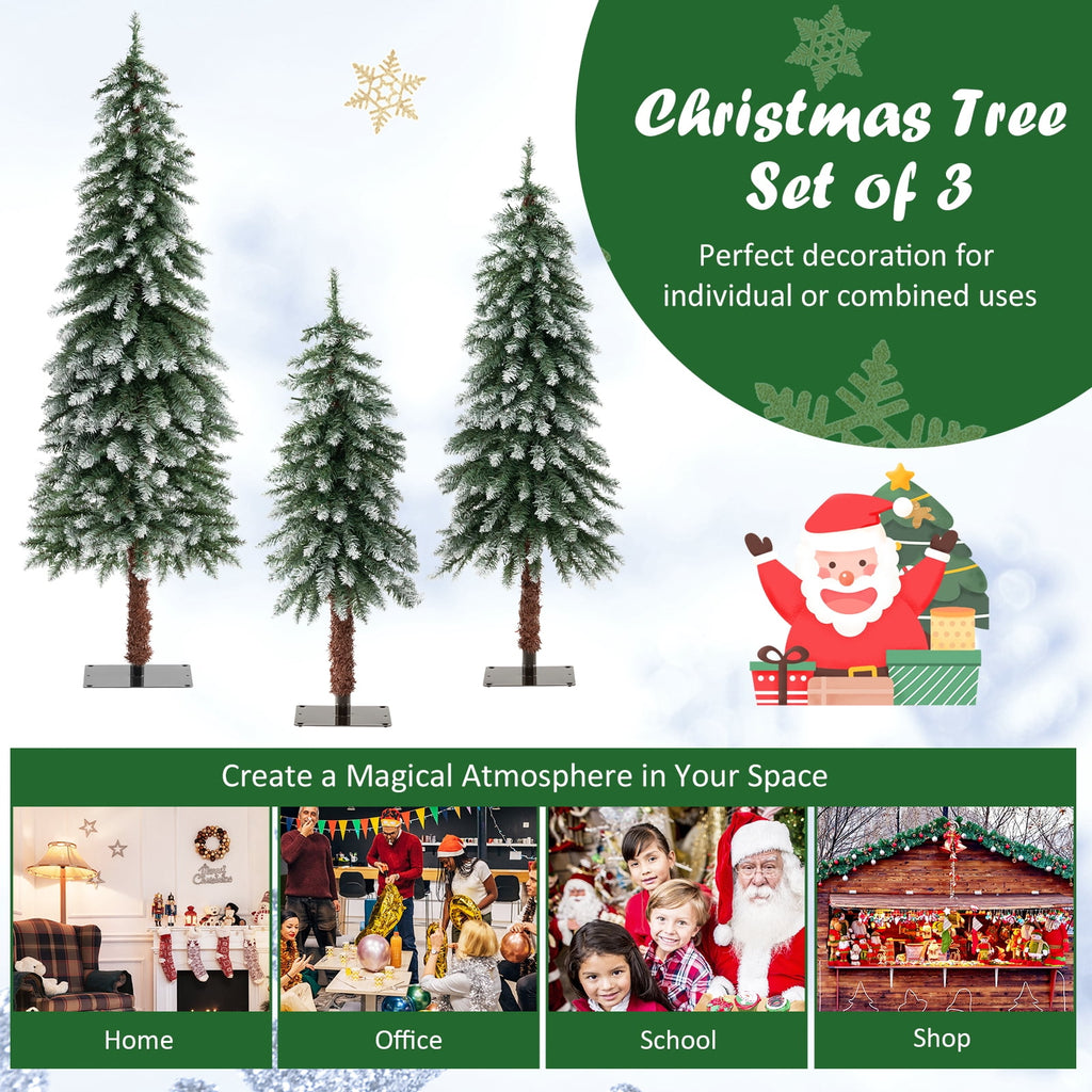 Costway Pre-Lit Christmas Tree Set of 3 Slim Artificial Lighted Xmas Decoration 3/4/5 FT