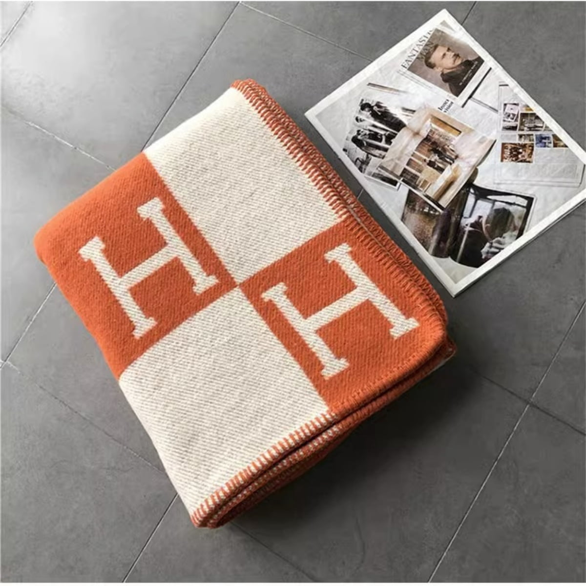 H Blanket Throw Blanket, Wool Blend Ultra Soft Warm Decorative Knit Black Blanket for Couch, Bed & Travel Christmas Thanksgiving Gift for Woman, 53" x 69"