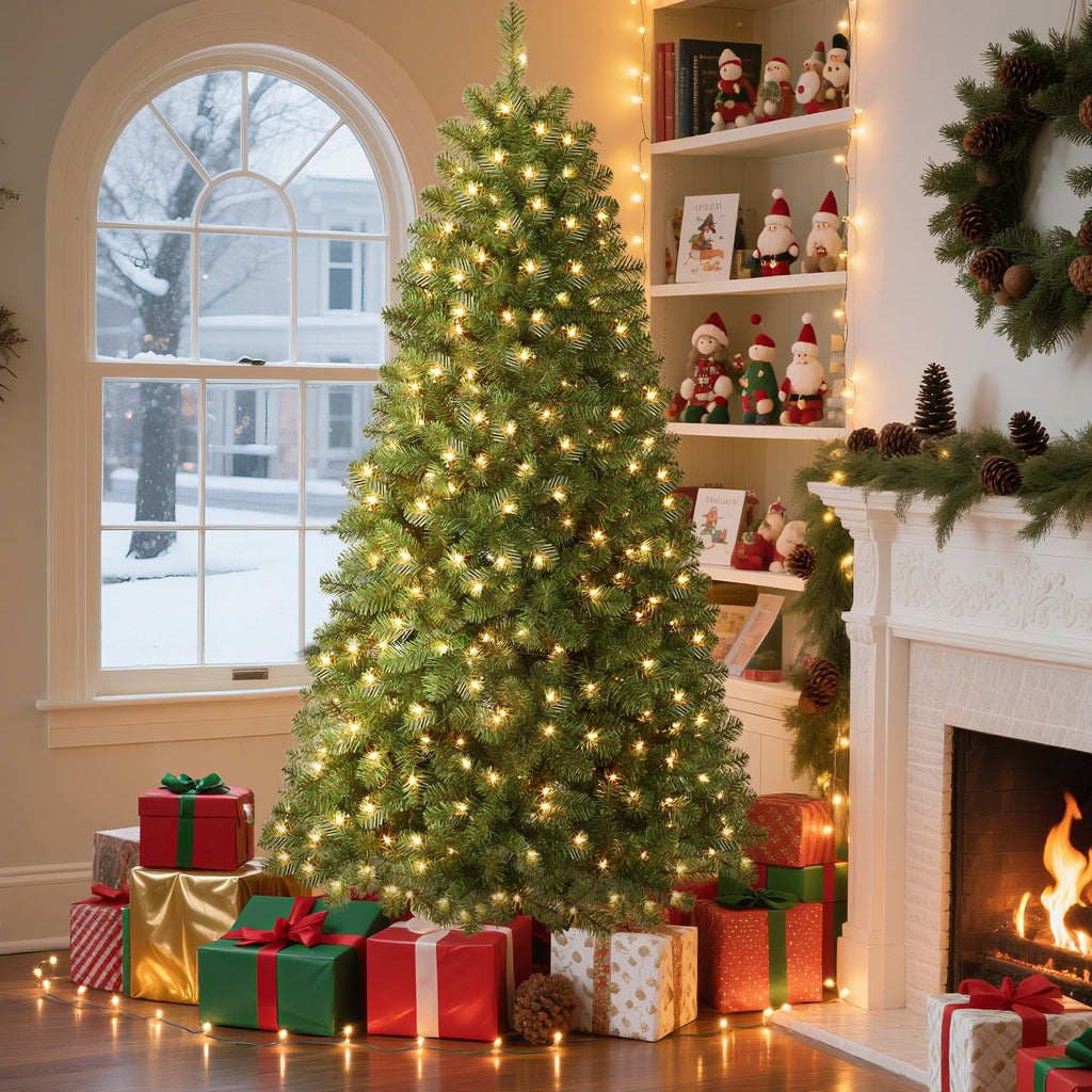 Lolsea 7ft Pre-Lit Premium Artificial Hinged Christmas Tree w/ Warm White Lights, Perfect Choice for Xmas Decoration