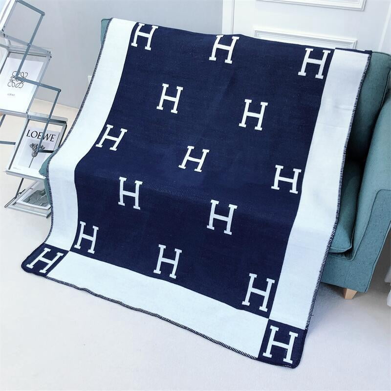 H Blanket Throw Blanket, Wool Blend Ultra Soft Warm Decorative Knit Black Blanket for Couch, Bed & Travel Christmas Thanksgiving Gift for Woman, 53" x 69"