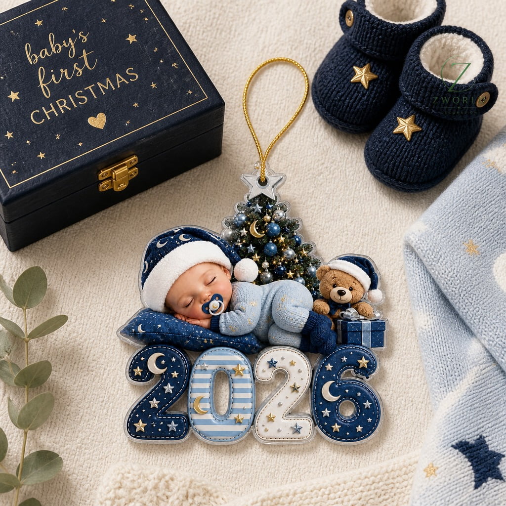 Acrylic Ornament First Christmas 2026 Moon and Stars Keepsake