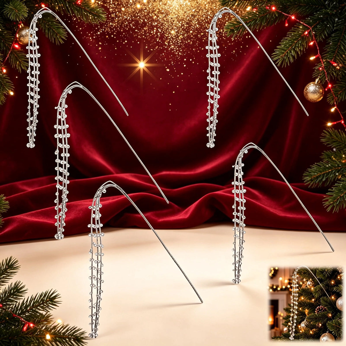 10Pcs Christmas Tree Acrylic Crystal Branch Picks, Sparkling Icicle Drop Ornaments, Beaded Garland Decor for Holiday Party, Wreath and Table Centerpiece