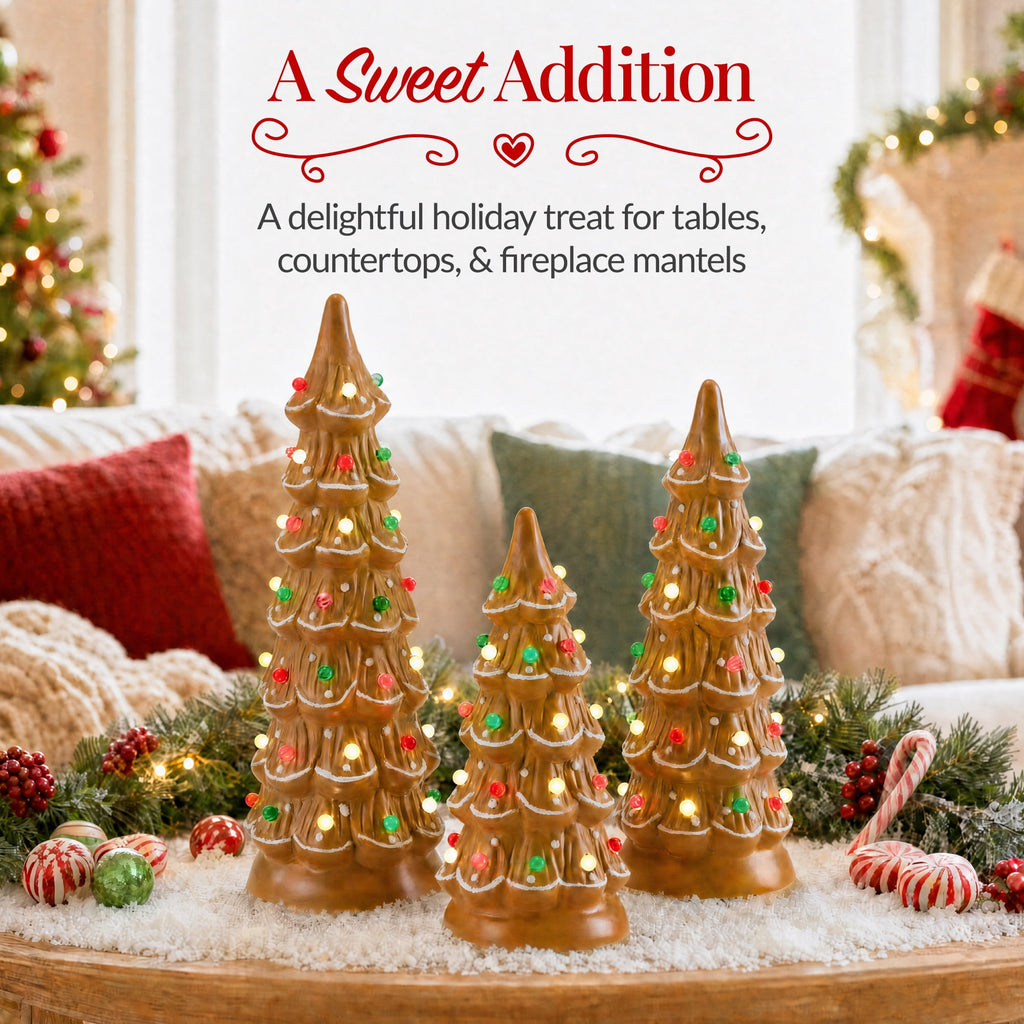 Best Choice Products Set of 3 Pre-Lit Hand-Painted Ceramic Tabletop Christmas Trees w/ Pink Bulbs - Pink