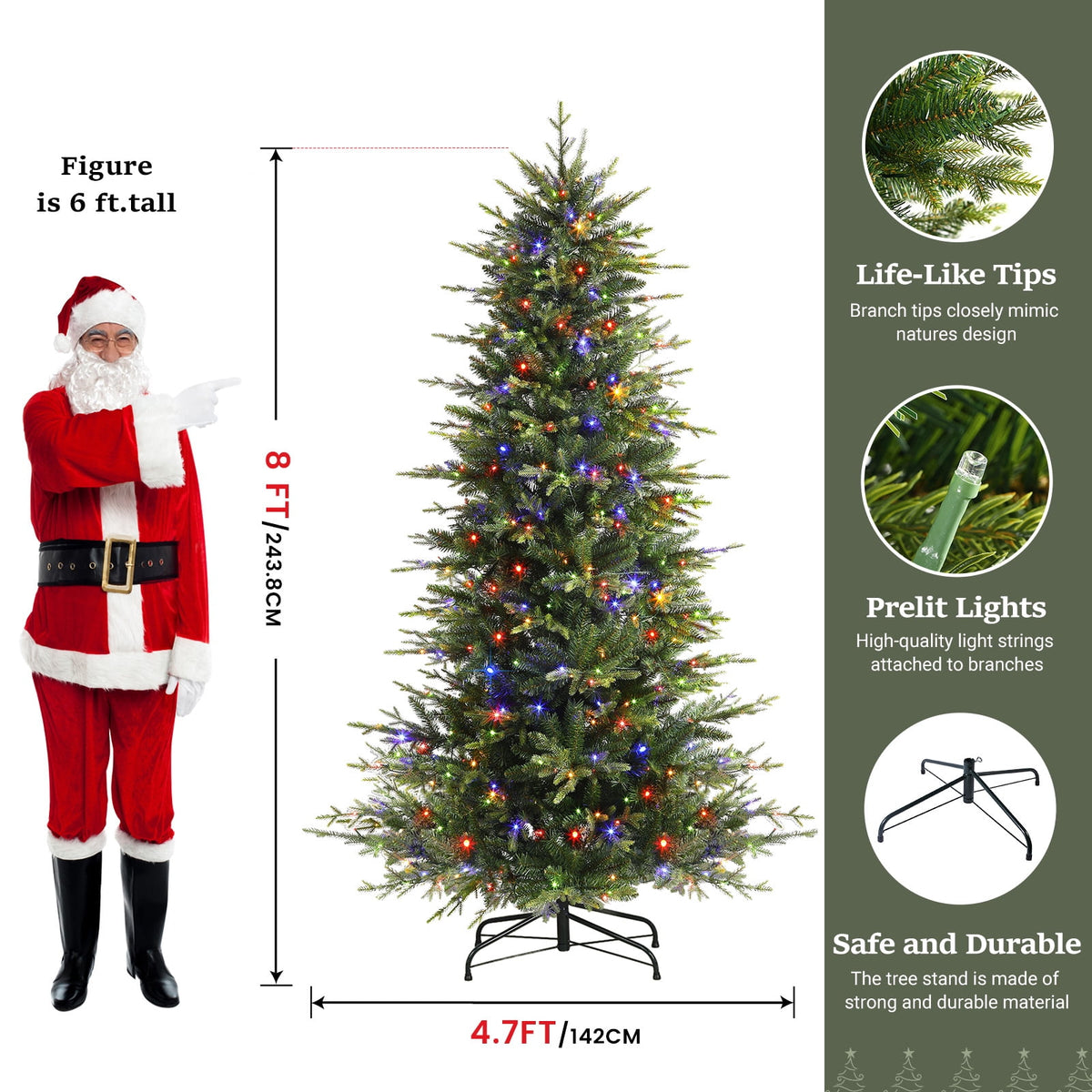 Lolsea 7ft Prelit Aspen Noble Fir Artificial Christmas Tree with Remote Control, Timer and Warm White & Multicolor LED Lights