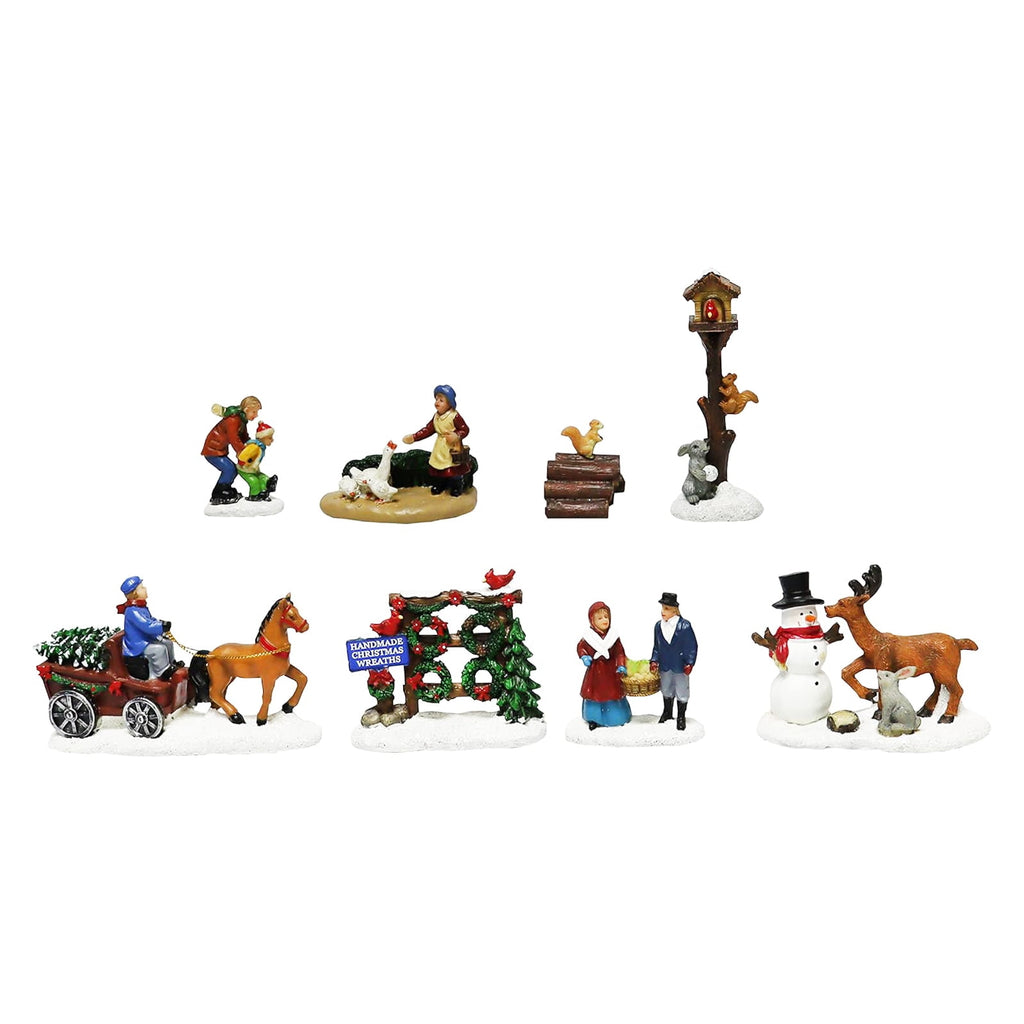 20-Piece Lighted Christmas Village Set with LED Lights Battery Operated Miniature Holiday Town Display Hand-Painted Christmas Houses, Figurines & Trees Gift-Ready Packaging