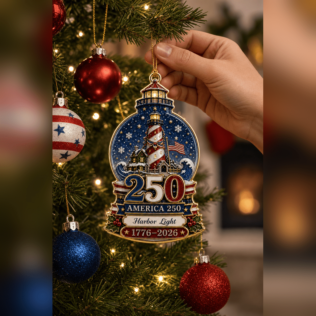 Christmas Ornament Patriotic Lighthouse Metal Tree Hanging for America 250th Holiday Decor
