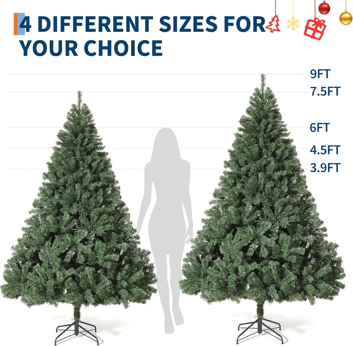 7.5ft Full PE Branch Artificial Spruce Christmas Tree, Hinged Sections Foldable Metal Base Holiday Decor