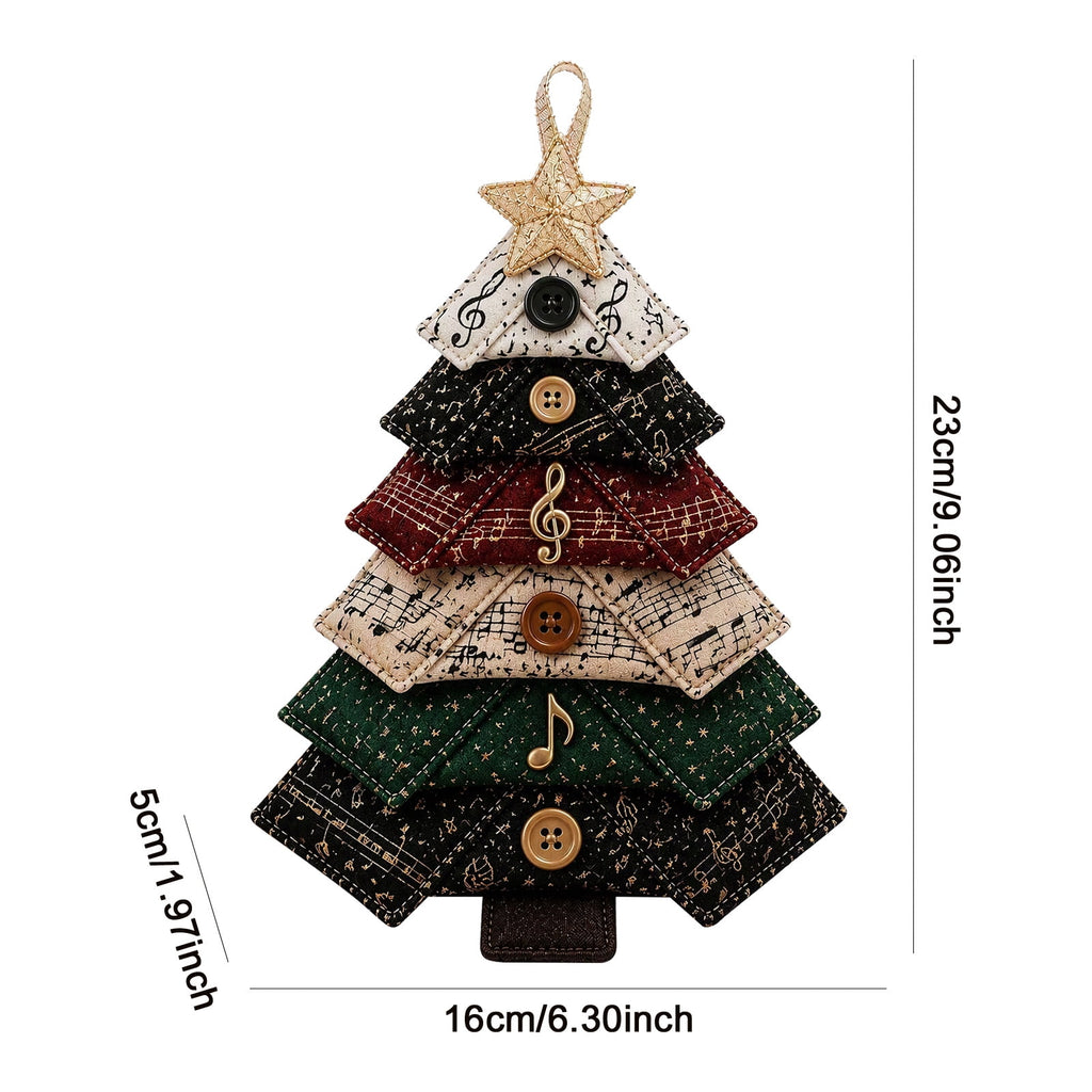 6 Pack Quilted Fabric Christmas Tree Ornament DIY Craft Set, Patchwork Xmas Tree Hanging Decoration with Buttons & Star for Farmhouse Holiday Decor