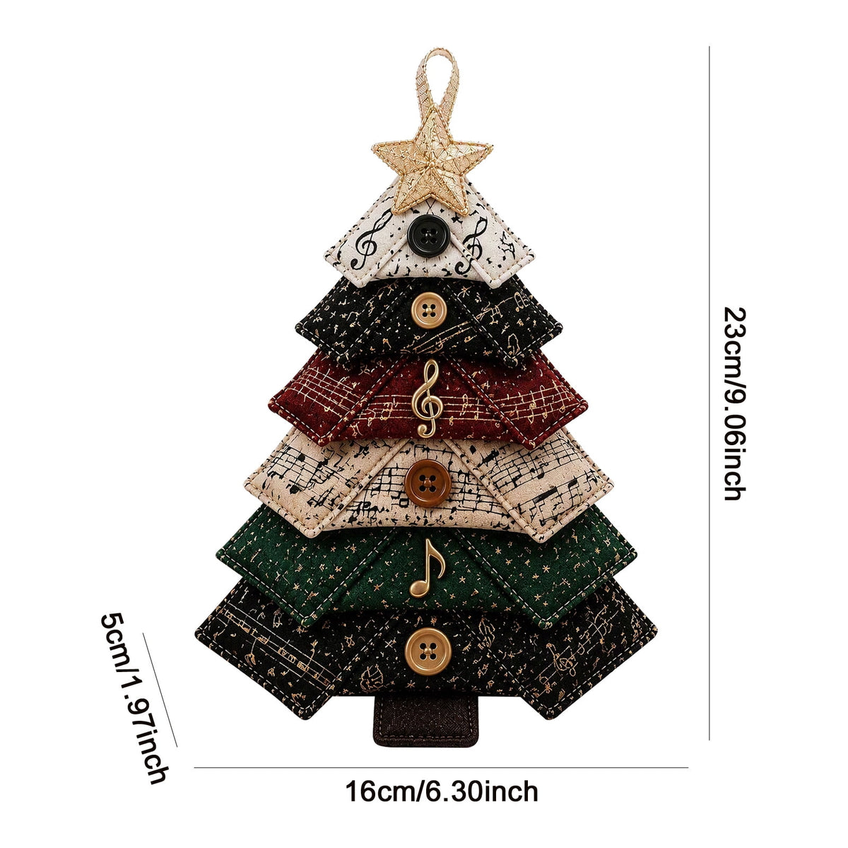 6 Pack Quilted Fabric Christmas Tree Ornament DIY Craft Set, Patchwork Xmas Tree Hanging Decoration with Buttons & Star for Farmhouse Holiday Decor
