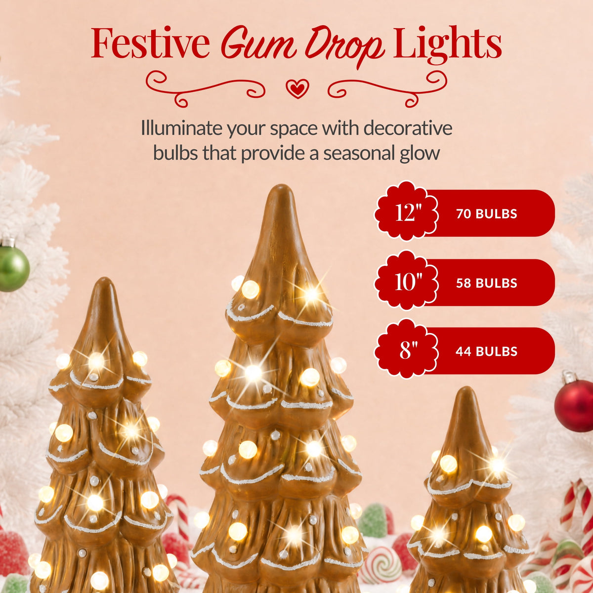 Best Choice Products Set of 3 Pre-Lit Hand-Painted Ceramic Tabletop Christmas Trees w/ Pink Bulbs - Pink