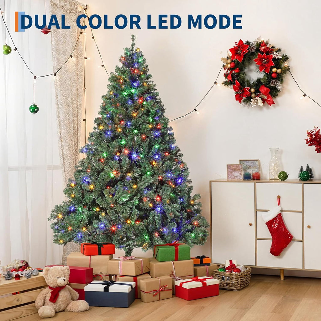 7.5ft Full PE Branch Artificial Spruce Christmas Tree, Hinged Sections Foldable Metal Base Holiday Decor