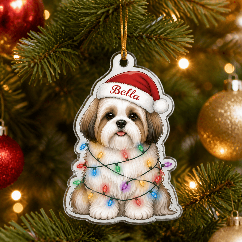 Christmas Ornament Shih Tzu Santa Dog Acrylic Tree Hanging for Dog Lovers