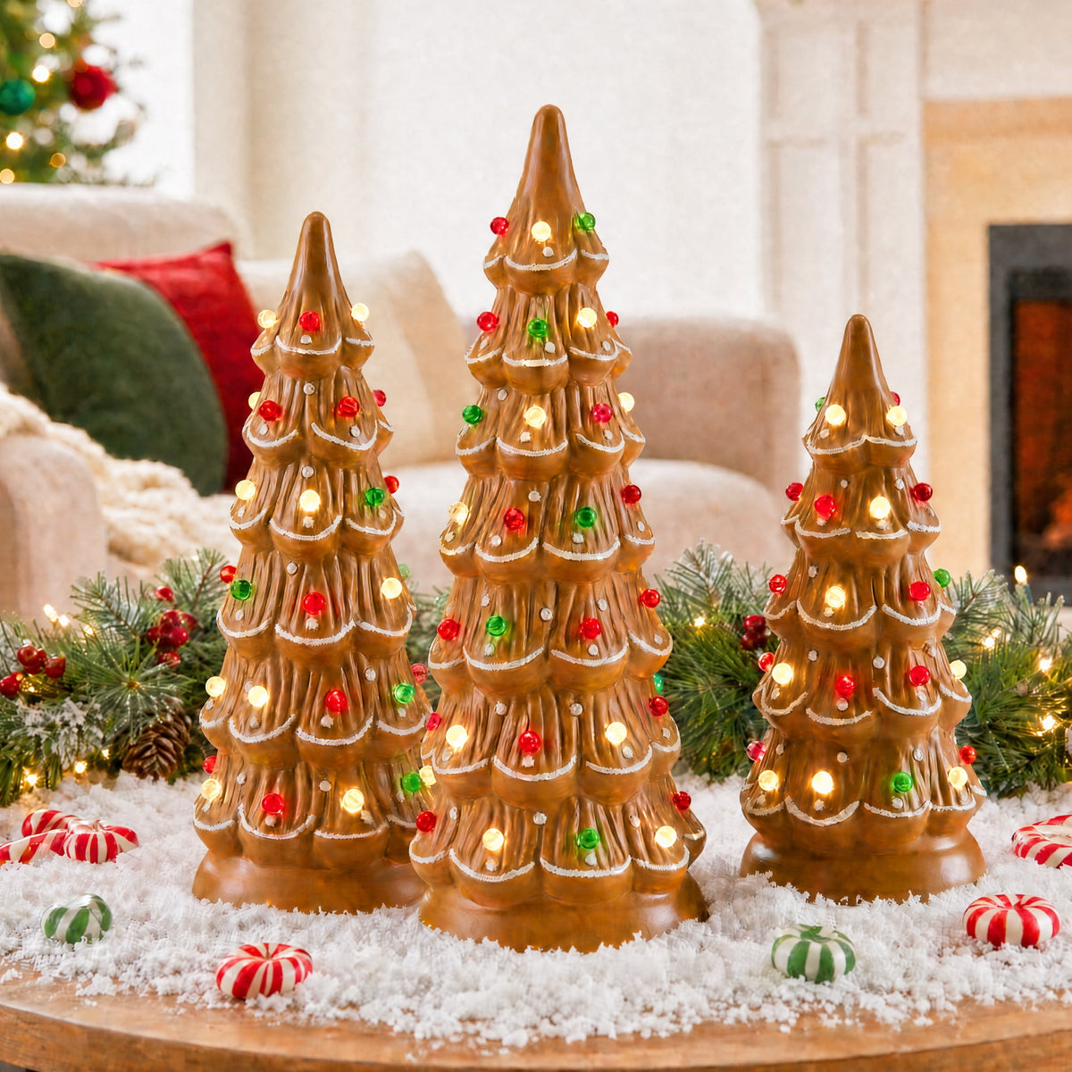 Best Choice Products Set of 3 Pre-Lit Hand-Painted Ceramic Tabletop Christmas Trees w/ Pink Bulbs - Pink