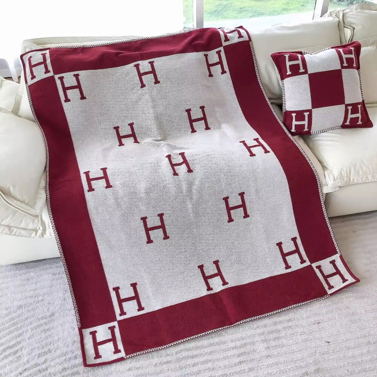 H Blanket Throw Blanket, Wool Blend Ultra Soft Warm Decorative Knit Black Blanket for Couch, Bed & Travel Christmas Thanksgiving Gift for Woman, 53" x 69"