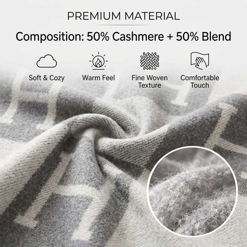 H Blanket Throw Blanket, Wool Blend Ultra Soft Warm Decorative Knit Black Blanket for Couch, Bed & Travel Christmas Thanksgiving Gift for Woman, 53" x 69"