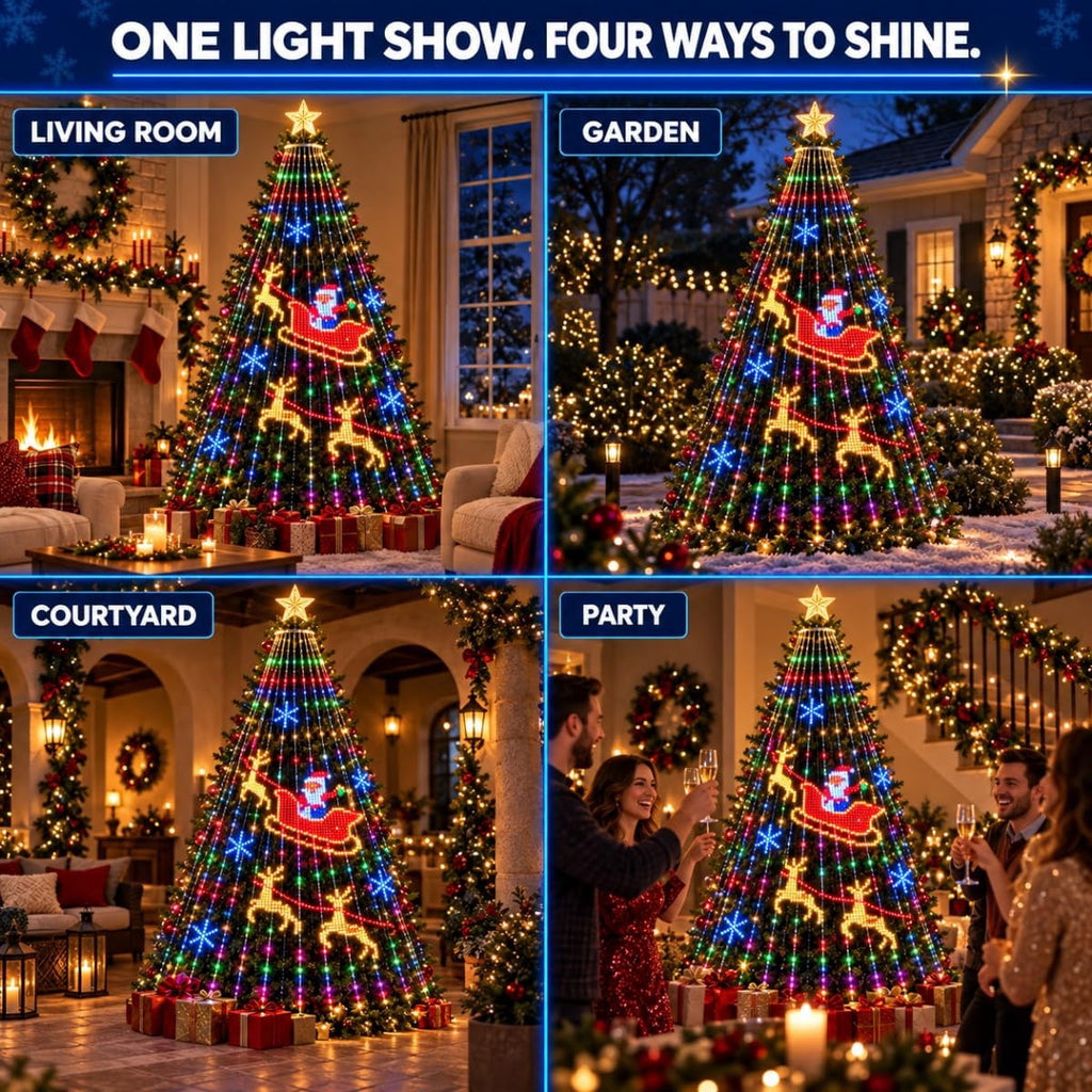 Smart Animated Christmas Tree Lights, App-Controlled DIY Animations, Animated Christmas tree lights create colorful DIY patterns, text, and effects from your phone for trees, windows, and walls