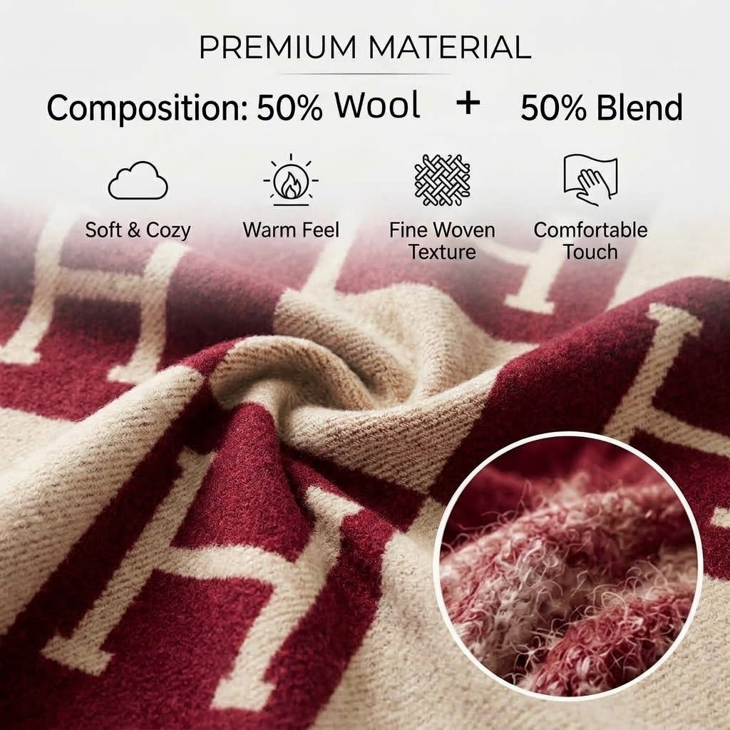 H Blanket Throw Blanket, Wool Blend Ultra Soft Warm Decorative Knit Black Blanket for Couch, Bed & Travel Christmas Thanksgiving Gift for Woman, 53" x 69"