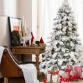 8 Ft Flocked Scarecrow-Shaped Christmas Tree with 470 Warm White LED Lights, 1242 PVC Memory Wire Tips,Power Pole & Hinged Structure , Realistic Snowy Holiday Tree