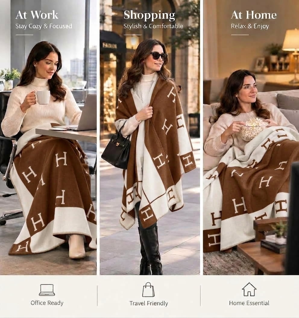 H Blanket Throw Blanket, Wool Blend Ultra Soft Warm Decorative Knit Black Blanket for Couch, Bed & Travel Christmas Thanksgiving Gift for Woman, 53" x 69"
