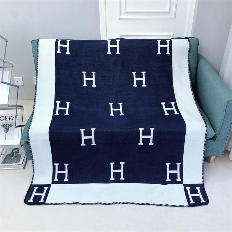 H Blanket Throw Blanket, Wool Blend Ultra Soft Warm Decorative Knit Black Blanket for Couch, Bed & Travel Christmas Thanksgiving Gift for Woman, 53" x 69"