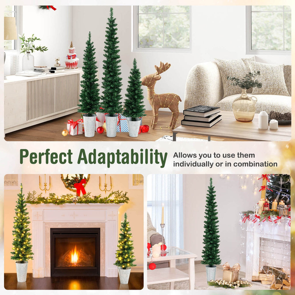 Costway 3' 4' 5' Artificial Christmas Tree Set with 30 + 50 + 70 LED Lights Holiday Decoration Tree