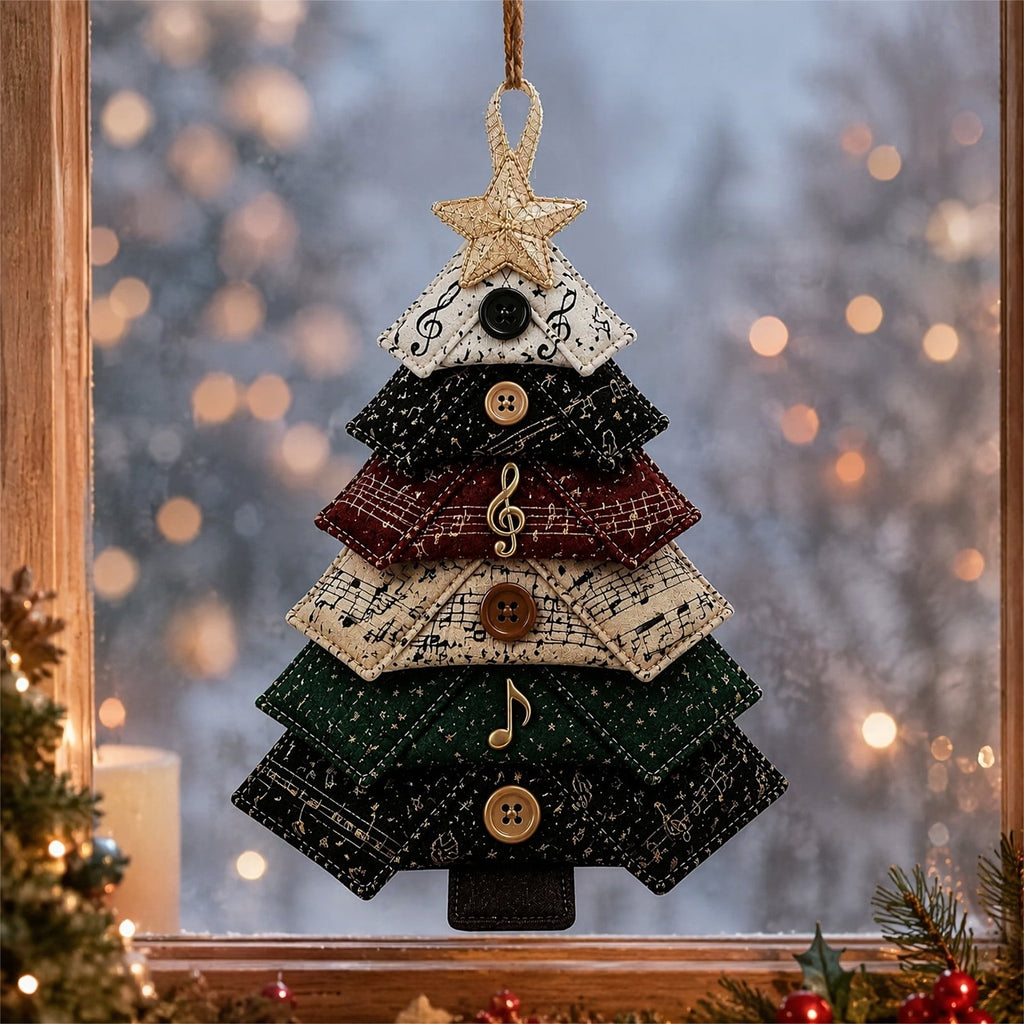 6 Pack Quilted Fabric Christmas Tree Ornament DIY Craft Set, Patchwork Xmas Tree Hanging Decoration with Buttons & Star for Farmhouse Holiday Decor