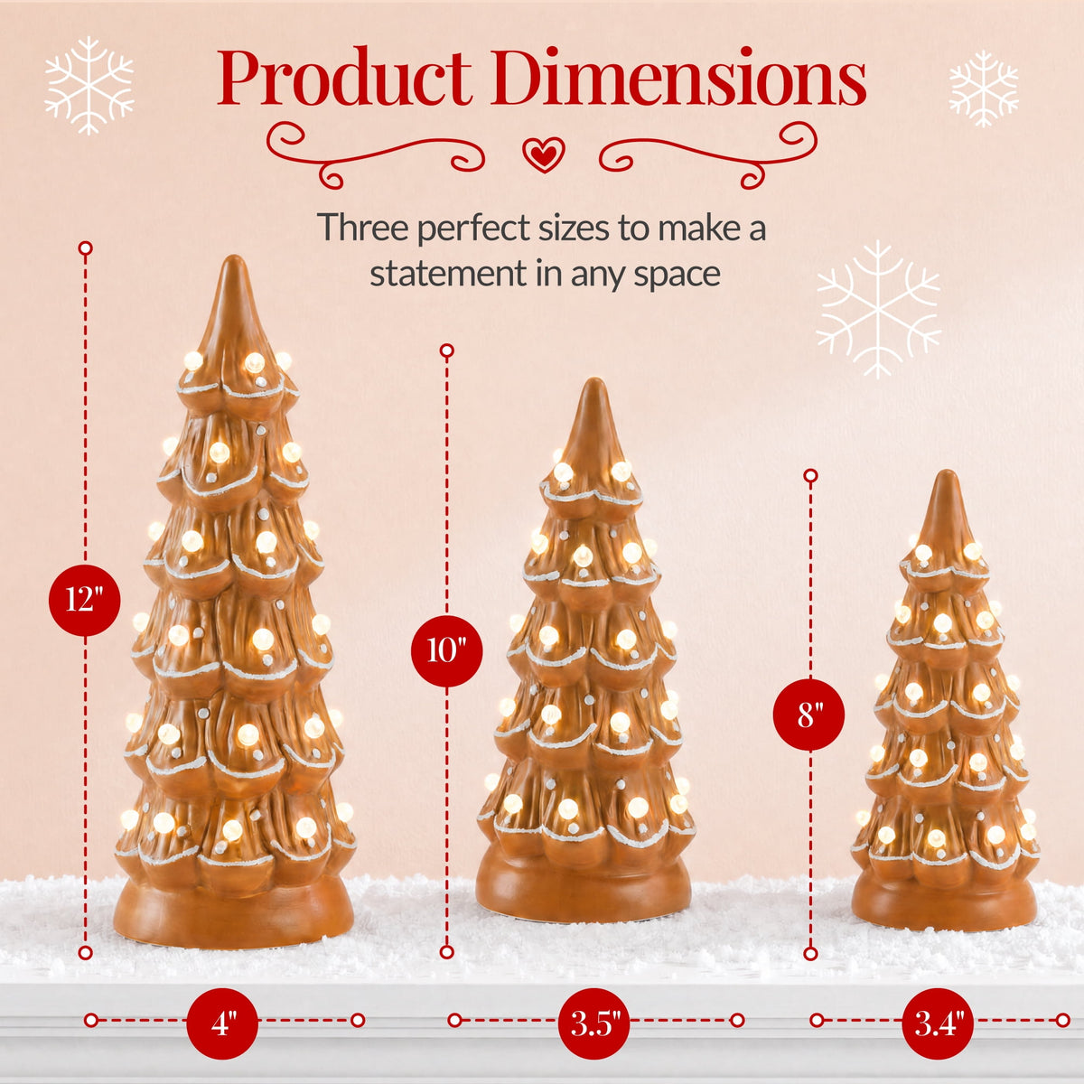 Best Choice Products Set of 3 Pre-Lit Hand-Painted Ceramic Tabletop Christmas Trees w/ Pink Bulbs - Pink