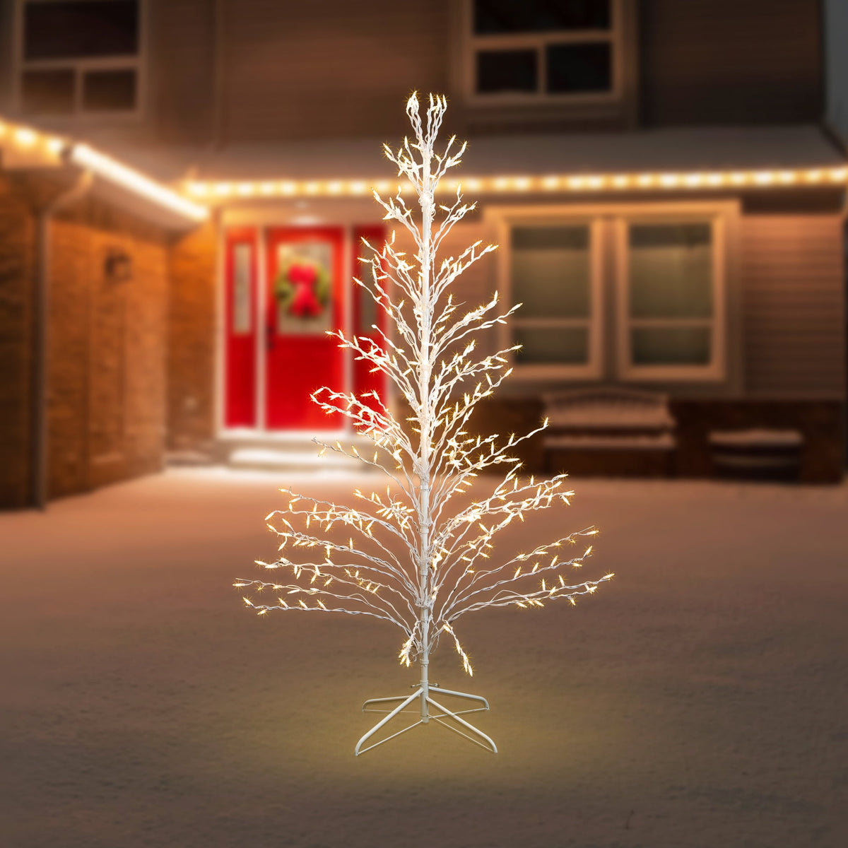 Northlight 4' White Lighted Christmas Cascade Twig Tree Outdoor Decoration - Clear Lights