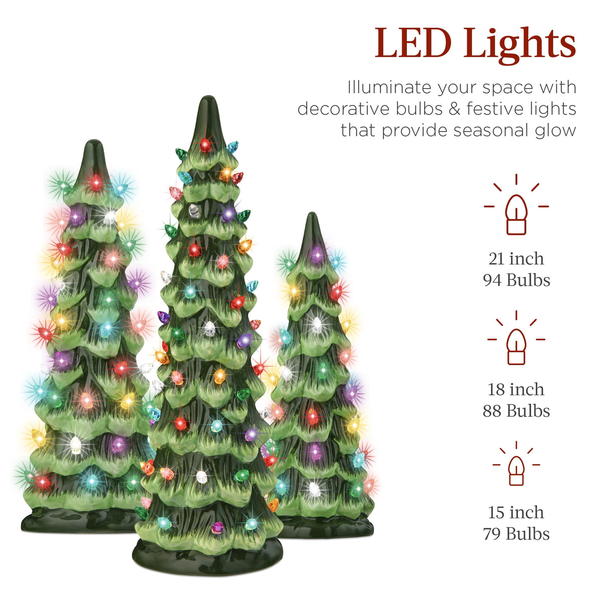 Best Choice Products Set of 3 Pre-Lit Hand-Painted Ceramic Tabletop Christmas Trees w/ Pink Bulbs - Pink