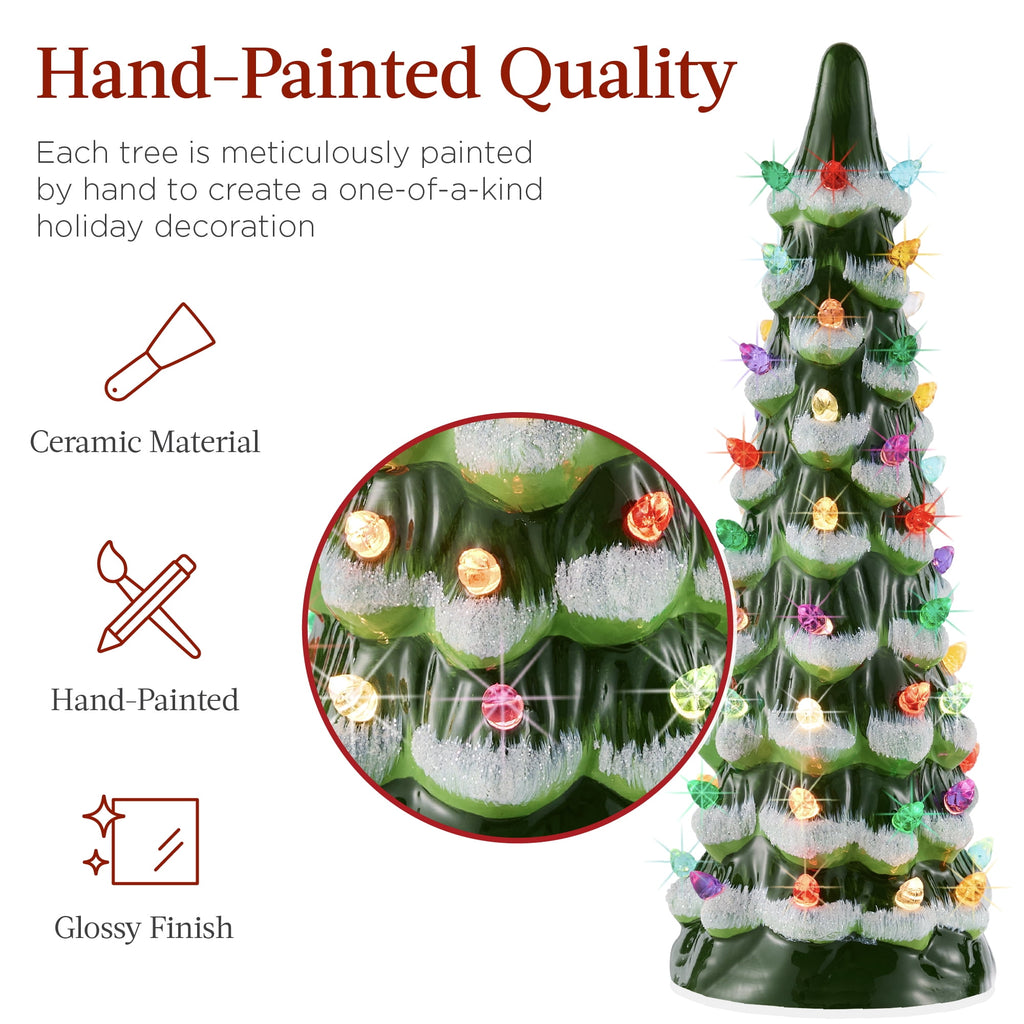 Best Choice Products Set of 3 Pre-Lit Hand-Painted Ceramic Tabletop Christmas Trees w/ Pink Bulbs - Pink
