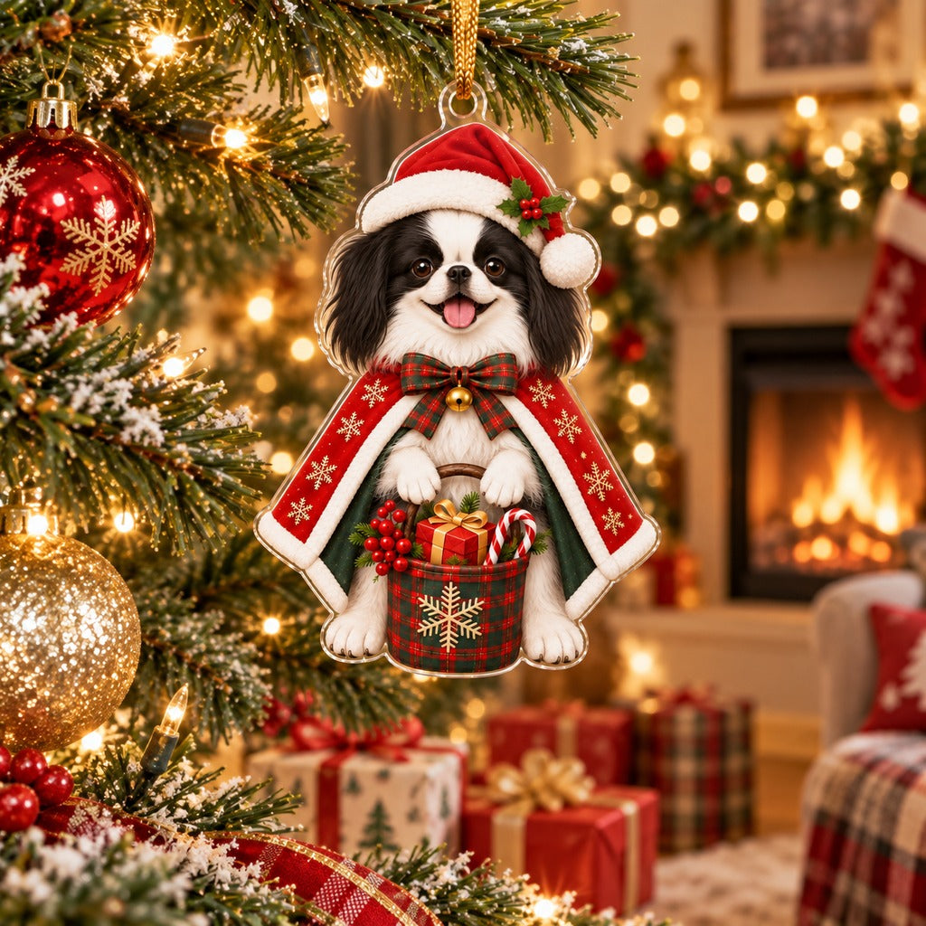 Japanese Chin Christmas Tree Hanging Ornament, Acrylic Santa Dog Gift for Pet Lovers