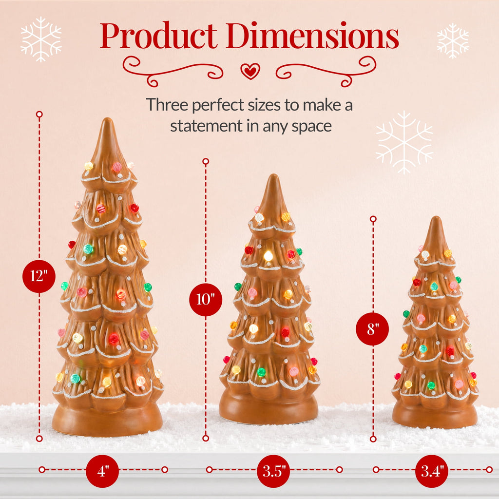 Best Choice Products Set of 3 Pre-Lit Hand-Painted Ceramic Tabletop Christmas Trees w/ Pink Bulbs - Pink