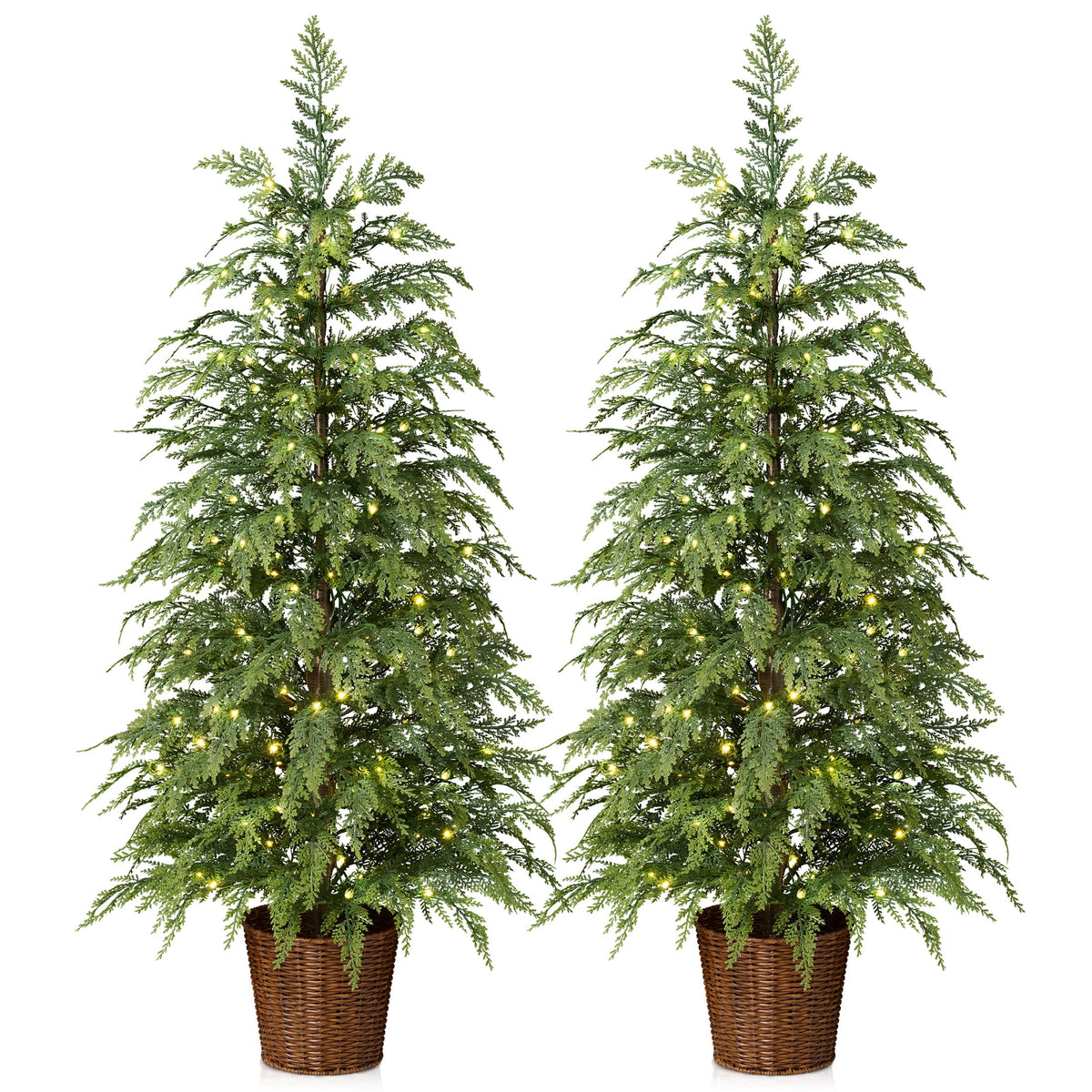 DR.Planzen 6' Pre-Lit Green Cypress Artificial Christmas Tree with 350 Warm White Twinkle LED Lights, Full-Bodied Xmas Tree with Metal Stand, Indoor Holiday Decoration