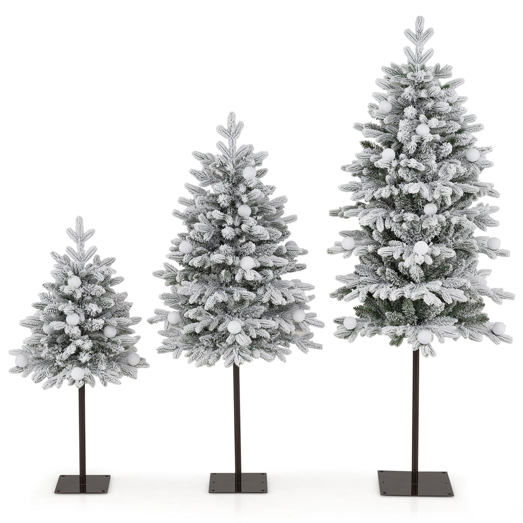 Costway Pre-Lit Christmas Tree Set of 3 Slim Artificial Lighted Xmas Decoration 3/4/5 FT