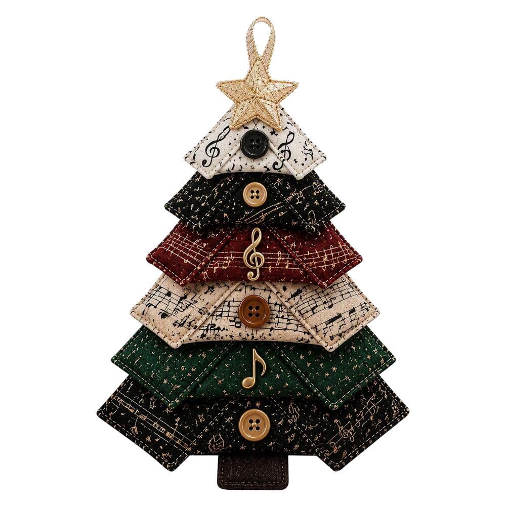 6 Pack Quilted Fabric Christmas Tree Ornament DIY Craft Set, Patchwork Xmas Tree Hanging Decoration with Buttons & Star for Farmhouse Holiday Decor
