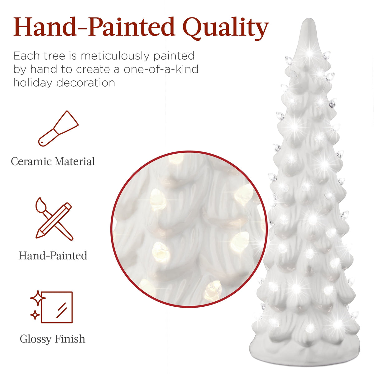 Best Choice Products Set of 3 Pre-Lit Hand-Painted Ceramic Tabletop Christmas Trees w/ Pink Bulbs - Pink