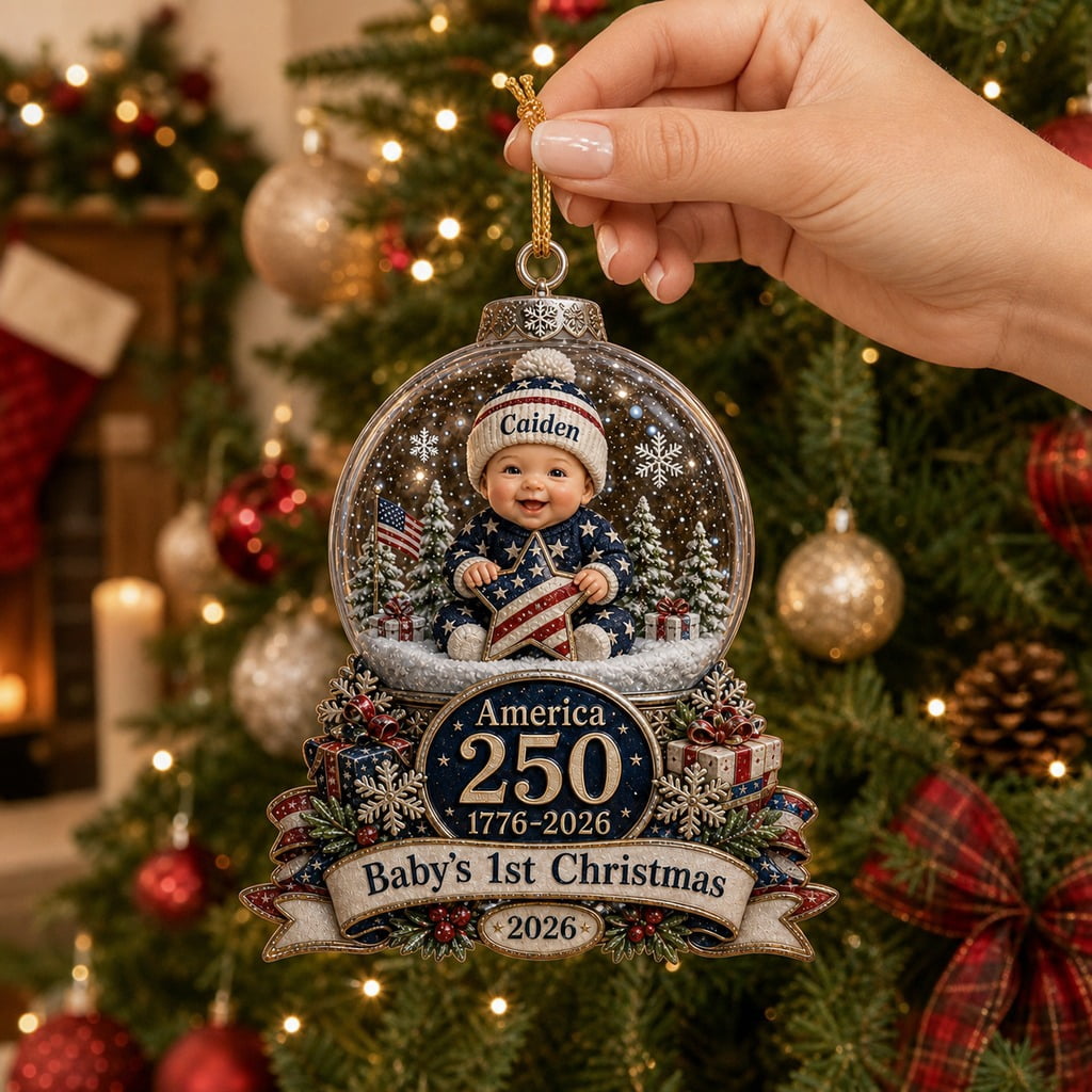 Personalized Ornament Patriotic Baby First Christmas 2026