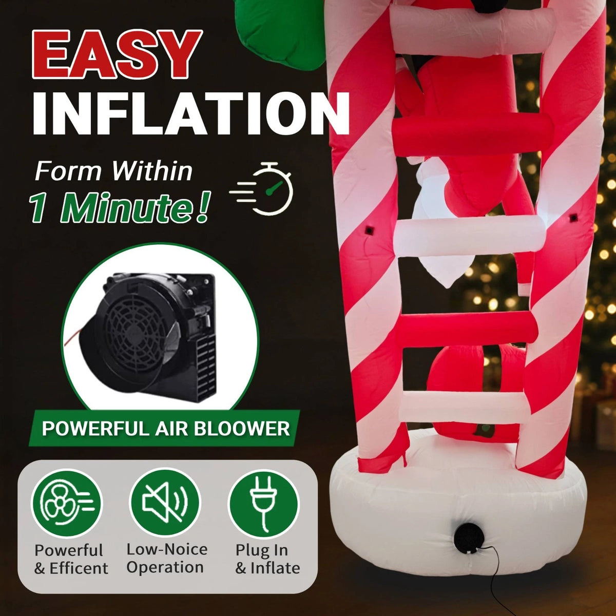 12FT Giant Christmas Inflatables Outdoor Decorations, Giant Christmas Blow up Ladder Built in LED Lights, Xmas Inflatable Decor Holiday Party Yard Garden Lawn