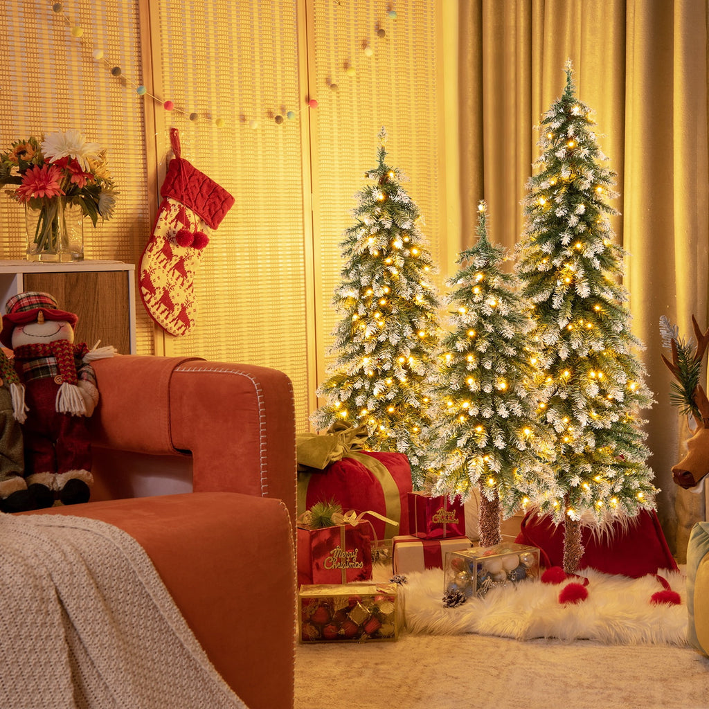 Costway Pre-Lit Christmas Tree Set of 3 Slim Artificial Lighted Xmas Decoration 3/4/5 FT