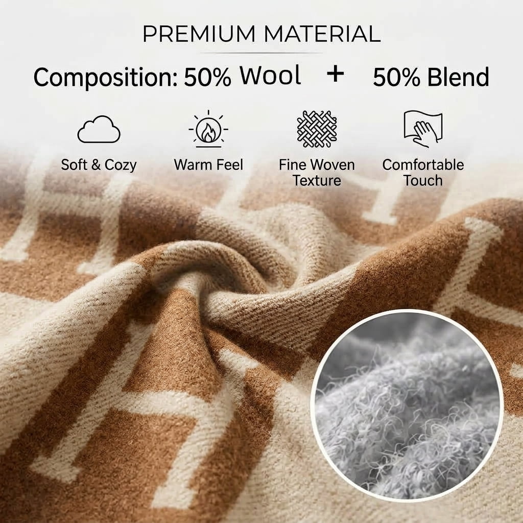 H Blanket Throw Blanket, Wool Blend Ultra Soft Warm Decorative Knit Black Blanket for Couch, Bed & Travel Christmas Thanksgiving Gift for Woman, 53" x 69"