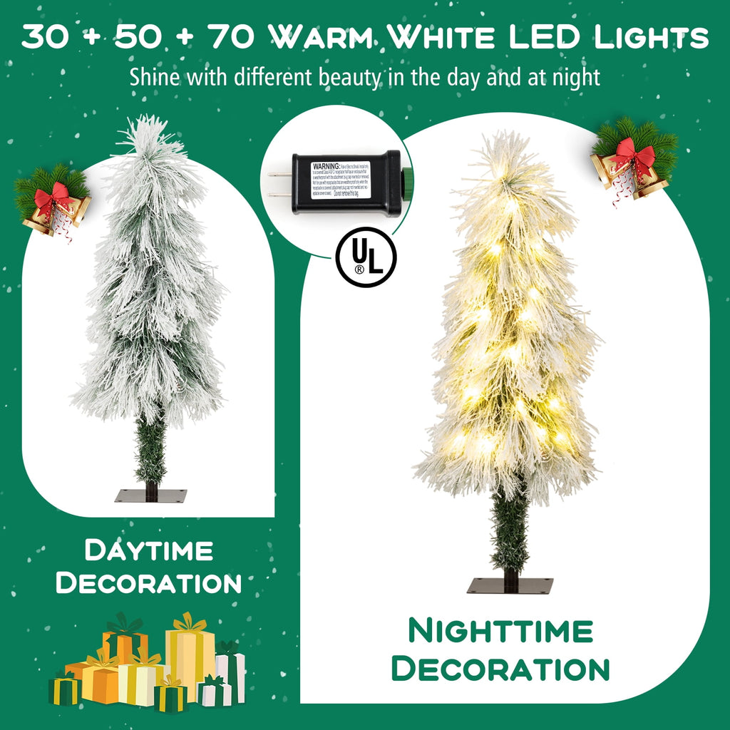 Costway 3' 4' 5' Artificial Christmas Tree Set with 30 + 50 + 70 LED Lights Holiday Decoration Tree