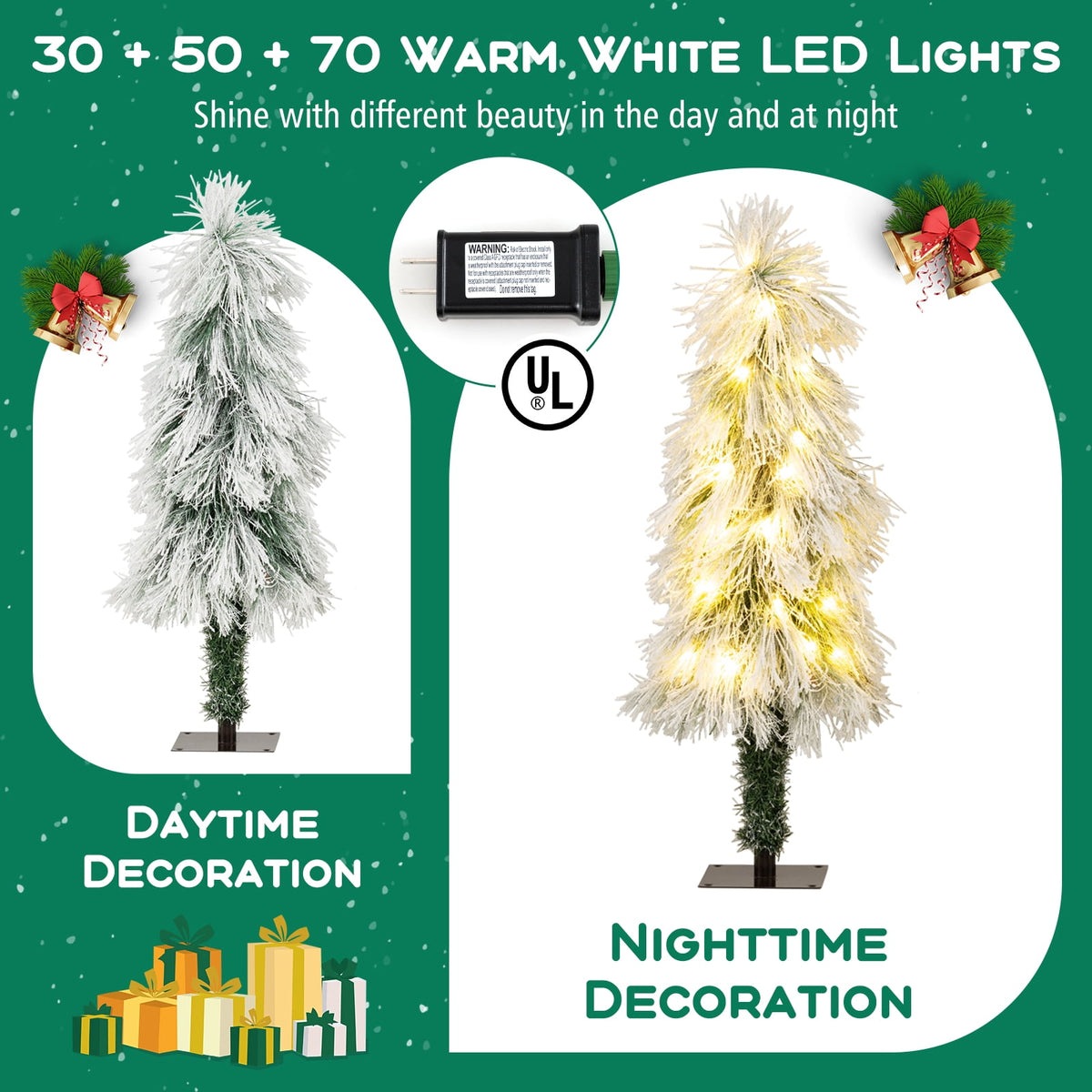 Costway 3' 4' 5' Artificial Christmas Tree Set with 30 + 50 + 70 LED Lights Holiday Decoration Tree