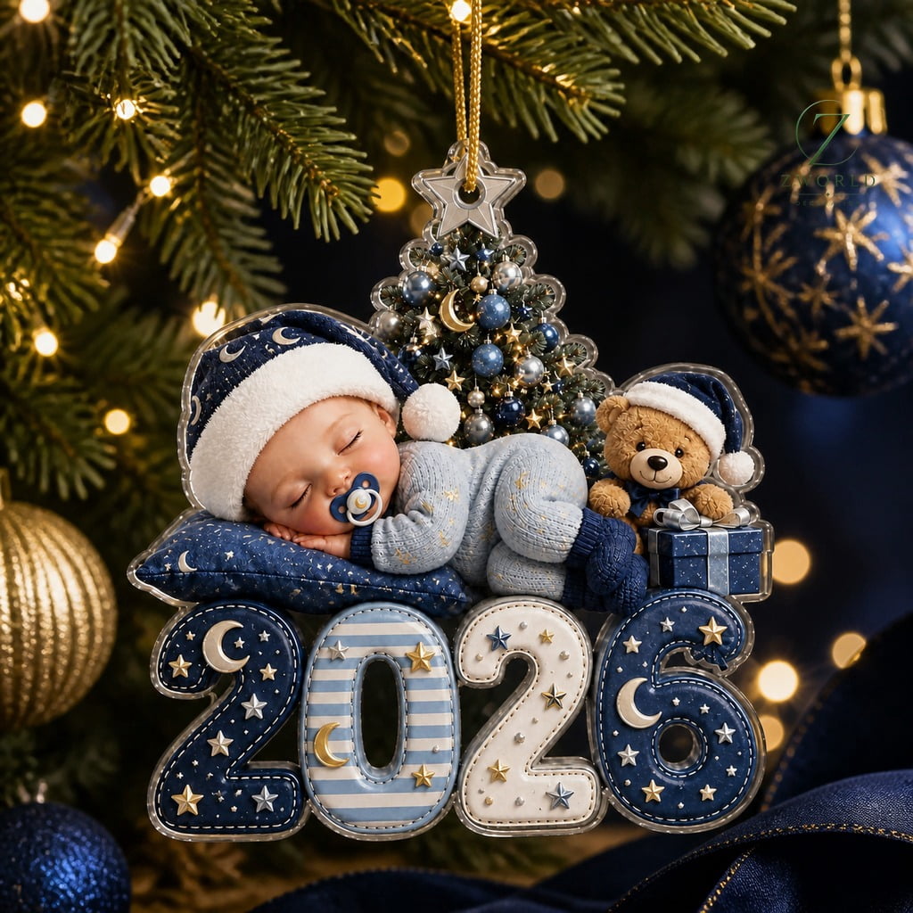 Acrylic Ornament First Christmas 2026 Moon and Stars Keepsake