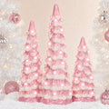 Best Choice Products Set of 3 Pre-Lit Hand-Painted Ceramic Tabletop Christmas Trees w/ Pink Bulbs - Pink