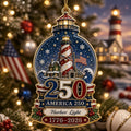 Christmas Ornament Patriotic Lighthouse Metal Tree Hanging for America 250th Holiday Decor